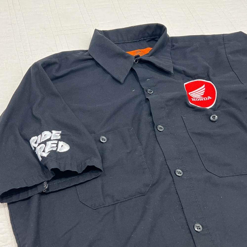 Red Kap Honda Ride Red Work Shirt Mens Medium Black Short Sleeve Button Mechanic